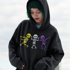 Nonbinary Flag Skeleton Hoodie, Non-Binary Halloween Hoodie, subtle Non Binary Hoodie, LGBTQIA Enby Pride Sweatshirt, Genderqueer Clothes