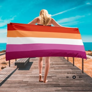 Community Lesbian Flag Beach Towel, Orange Lesbian Pride Beach Blanket Throw, LGBT Pool Party, Lesbian Wedding Gift, Queer Honeymoon Gifts