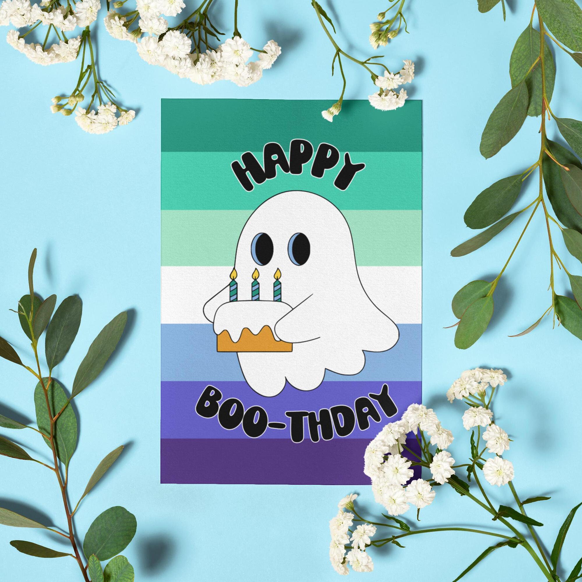 Boo Mlm Happy Boo-thday MLM Flag Birthday Card, MLM Pride Flag Ghost Cake ...