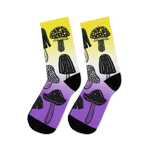 Non Binary Mushroom Socks, one size, subtle Nonbinary Socks, discreet Nonbinary Flag Socks, ombre Non-Binary Pride Flag Aesthetic Clothing