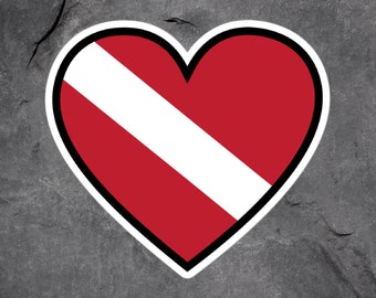 Diver Down Flag Heart Sticker, Scuba Diving Gift, Scuba Diving Flag, Scuba Diving Sticker, Scuba Sticker, Scuba Diver Sticker, Diver Sticker