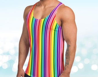 Historical Pink Rainbow Flag Stripes LGBT Pride Tank Top, Gay Summer Shirt, Queer Festival Fashion, Pride Flag Colors, Gay Tank Vest Unisex