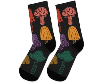 Colorful Mushroom Socks, Mushroom Illustration Socks, cute Fungi Socks, Mycology Gift, botanical woodland forest Mushroom Hunter Gift Idea