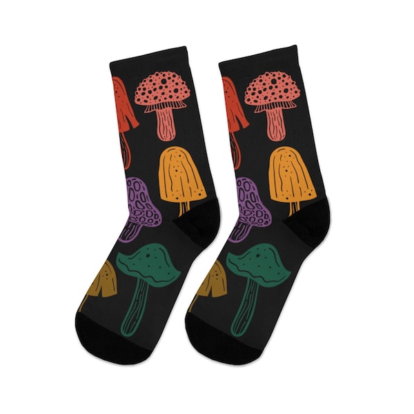 Colorful Mushroom Socks, Mushroom Illustration Socks, cute Fungi Socks, Mycology Gift, botanical woodland forest Mushroom Hunter Gift Idea