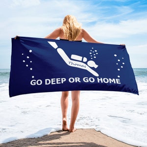 Deep Sea Diving Gift, Diver Beach Towel, Personalized Towels, Personalized Diver Gifts, Scuba Divers, Diver, Deep Sea Diver, Diver Towel