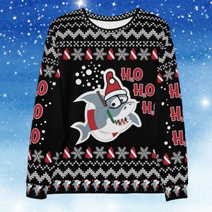 H2O Santa Shark Christmas Sweater, Scuba Diver Christmas Sweatshirt, ugly Scuba Diving Christmas Jumper, Dive Flag Deep Sea Diver Xmas Gift