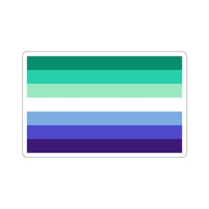 Puede incluir: Una bandera horizontal con siete franjas en tonos de verde, azul y morado. La franja superior es verde oscuro, seguida de un verde m&aacute;s claro, luego un verde menta claro. La siguiente franja es blanca, seguida de tres tonos de azul, y la franja inferior es morado oscuro.