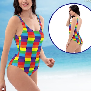 Rainbow Swimsuit, Queer Pride Bathing Suit, LGBT Flag One Piece Swimsuit, Gay Pride Swimwear, Lesbian Beachwear, colorful Swimming Costume