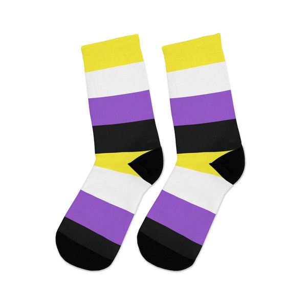 Nonbinary Pride Flag Socks, Non-Binary Genderqueer Clothing, Non Binary Queer Pride Gift, Unisex Printed Casual Crew Socks, One Size