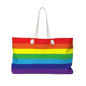 LGBT Weekender Bag, Rainbow Beach Bag, Rainbow Tote Bag, Gay Pride Bag, LGBT Pride Gift for Friend Lesbian Girlfriend Gift Queer Accessories Weekender Bag