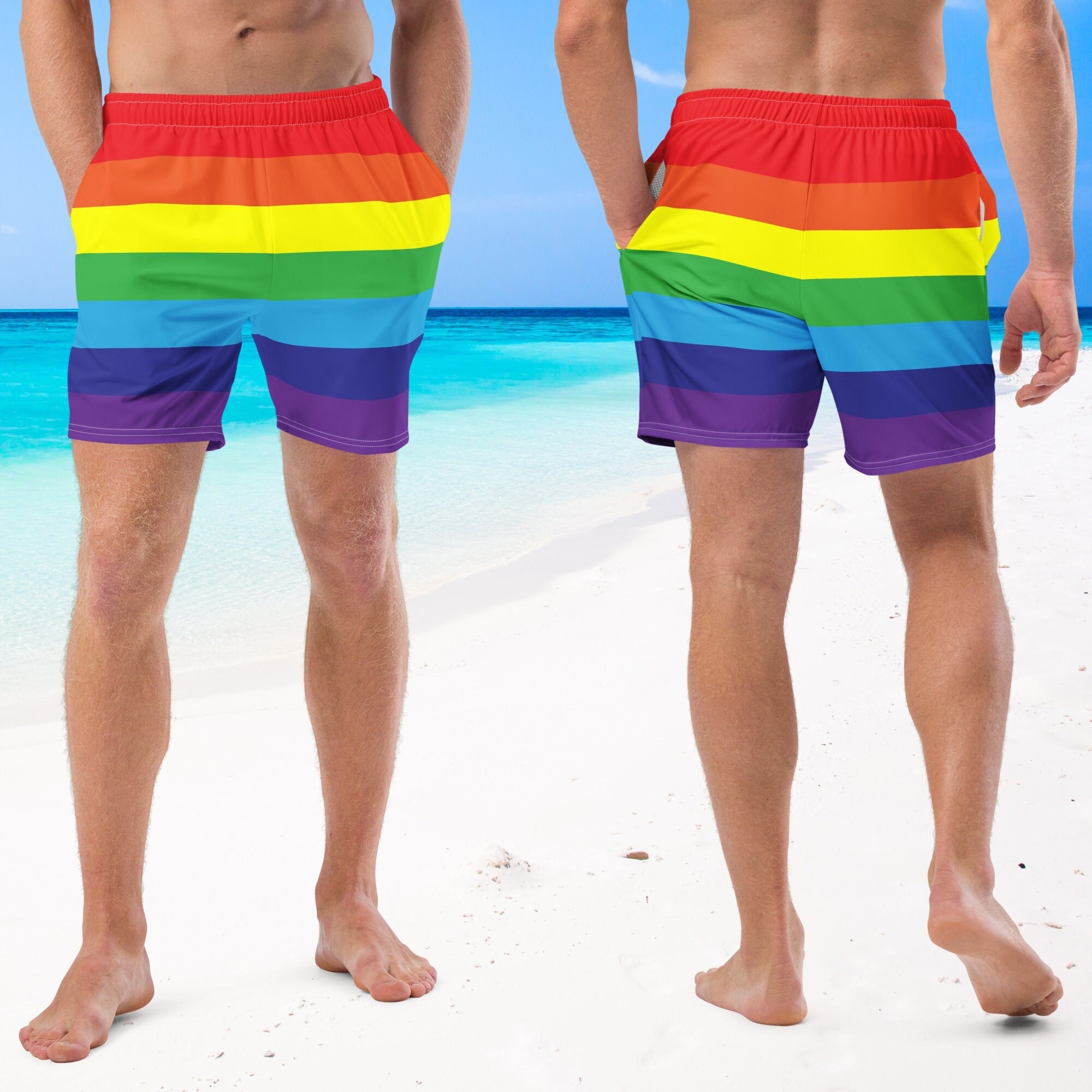 Rainbow swim trunks best sale