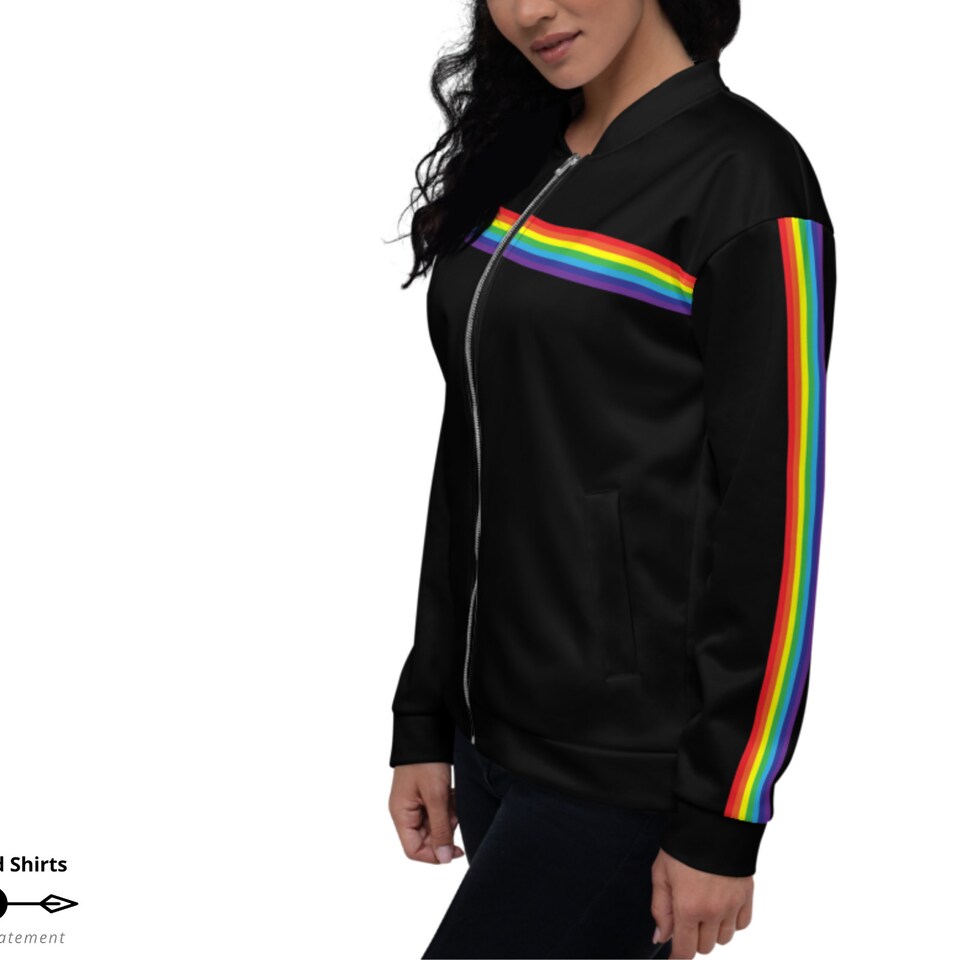 Rainbow Flag Jacket trendy retro style black Rainbow Stripe