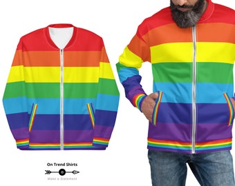 Rainbow Flag Jacket, Gay Pride Jacket, lightweight Bomber Jacket, Rainbow Jacket, LGBT Pride Wear, Pride Flag Clothes, Pride Outfit Idea