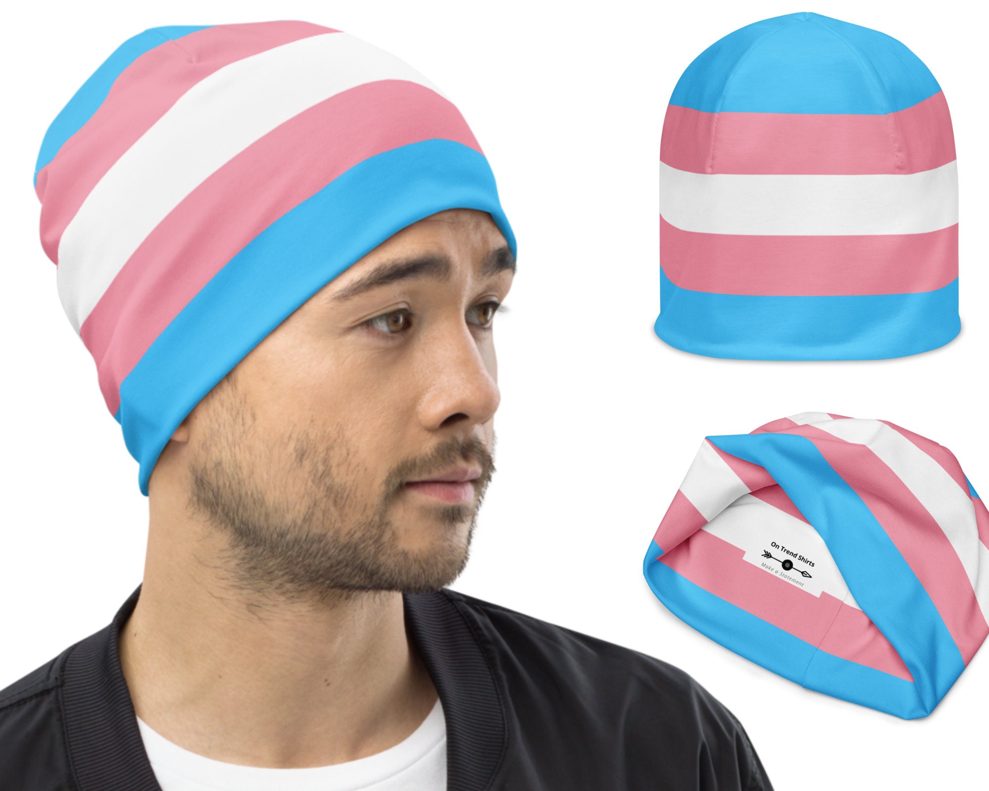 Transgender Flagge Beanie, Trans Pride Beanie Mütze, Transgender Pride Mütze, Transgender Kleidung Accessoires, Coming Out Trans Pride Flagge Geschenke