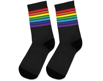 Rainbow Socks, Striped Rainbow Pride Socks, LGBT Accessories, LGBT Socks, Gay Pride Socks, Queer Gifts Printed Casual Crew Socks, One Size