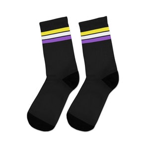 Non Binary Pride Socks, Striped Non Binary Flag Socks, Nonbinary Enby Gift, Unisex Printed Casual Crew Socks, One Size