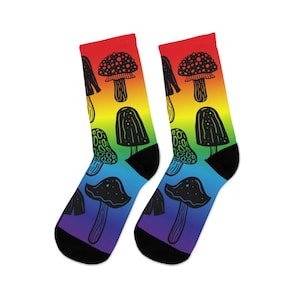 Rainbow Mushroom Socks, one size, LGBT Socks, Gay Pride Socks, Rainbow Socks, Gay Socks, Queer Pride Merch, LGBT Flag Clothing Accessories