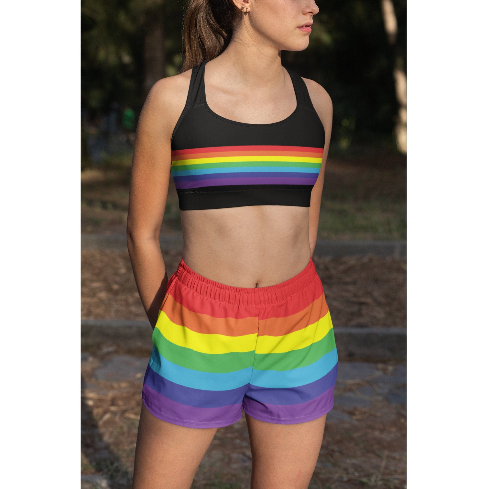 Women Gym Shorts Leggings Phone Pockets Female Summer Athletic High Waist  Push Up Pants Fitness Running Clothing Rainbowshades