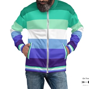 MLM Flag Jacket, Gay Male Pride Jacket, lightweight MLM Pride Bomber Jacket, Gay Pride Wear, LGBT Pride Outfit, blue Gay Pride Flag Clothing