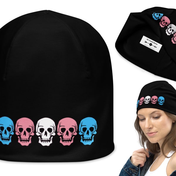 Transgender Skulls Beanie, gothic Transgender Beanie Hat, Trans Pride Beanie, Transgender Pride Clothing Accessories, Trans Pride Merch