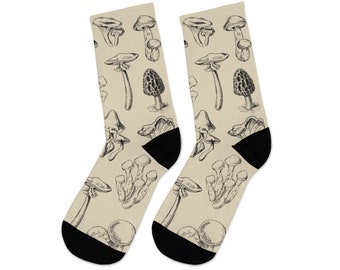 Vintage Mushroom Socks, Mushroom Illustration Socks, cute Fungi Socks, Mycology Gift, botanical woodland forest Mushroom Hunter Gift Idea