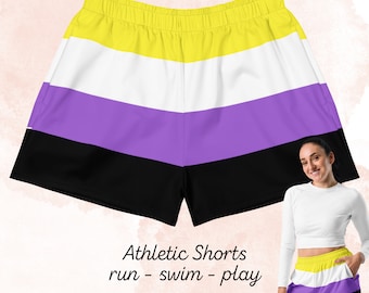 Athletic Nonbinary Shorts - AFAB, cute Enby Festival Shorts, Nonbinary Pride Clothing, Non Binary Flag Beach Summer Gym Swim Run Workouts