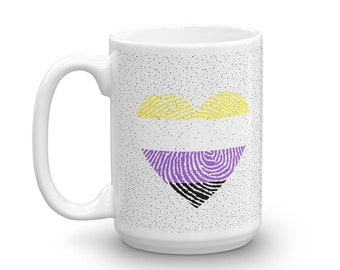 Large Non Binary Heart Mug, Enby Pride Mug, Nonbinary Mug, Non Binary Mug, Nonbinary Coffee Mug, Genderqueer Gift, Nonbinary Flag Coffee Cup