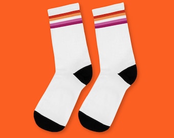 Community Lesbian Socks, Striped Orange Lesbian Flag Socks, Lesbian Pride Socks, New Lesbian Flag LGBT Socks, Lesbian Pride Wear Accessories