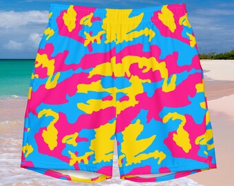 2xs - 6xl Camo Pansexual Swim Trunks, Pan Pride Camouflage Swim Shorts, Pansexual Pride Boardshorts, Pansexual Shorts, Pansexual Flag Colors