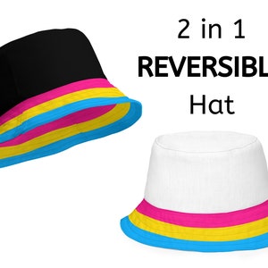 2 in 1 reversible Pansexual Pride Bucket Hat, Pansexual Flag Hat, Pan Pride Hat, LGBTQ Pan Flag Queer Pride Merch, LGBTQIA Pride Accessories