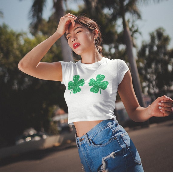 Women Creative Boobs Breast Chain Crop Top Slim Fit Round Neck T-shirt  Blouse