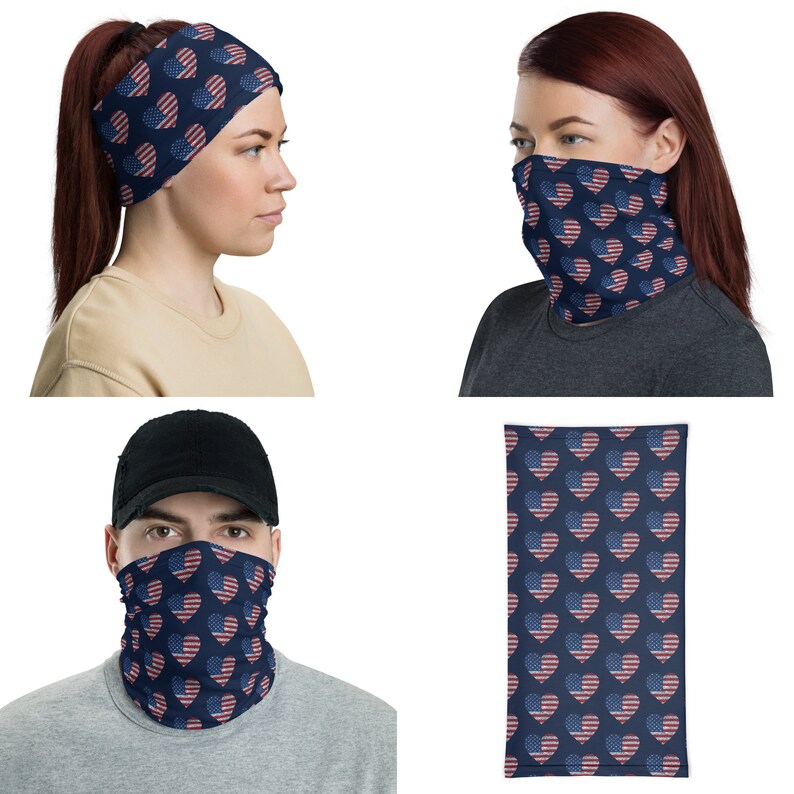 Independence Day Accessories American Flag Balaclava USA Flag Heart Neck Gaiter 4th of July Scarf American Bandana Love USA Tube Scarf