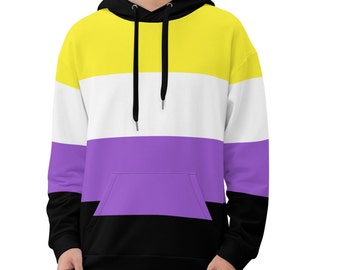 Nonbinary Hoodie, Nonbinary Flag Hooded Sweatshirt, Nonbinary Pride, Enby, NB Pride, Gender Non Binary Sweater, Queer Fashion, LGBTQ Gifts