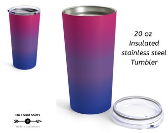 Ombré Bisexual Flag Tumbler, insulated stainless steel Bisexual Pride Coffee Tumbler, Bisexual Travel Mug with Lid, Bi Pride Tumbler Cup