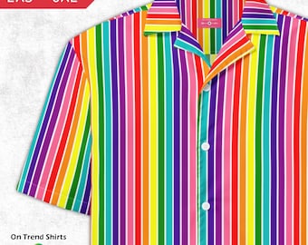 Pink Rainbow Flag Stripe Shirt, Historical LGBT Flag Colors Button Up Shirt, Gay Summer Shirt, Queer Hawaiian Shirt, LGBTQ Pride Beach Shirt