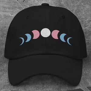 Embroidered Trans Hat, subtle Transgender Hat, celestial Transgender Flag Moon Phase, Trans Pride Dad Hat, discreet Trans Flag Colors Merch