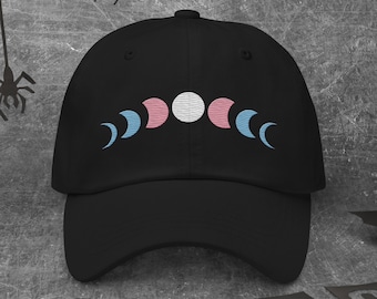 Embroidered Trans Hat, subtle Transgender Hat, celestial Transgender Flag Moon Phase, Trans Pride Dad Hat, discreet Trans Flag Colors Merch