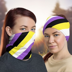 Nonbinary Neck Warmer, Non Binary Bandana Tube, Nonbinary Flag Neck Gaiter, Non Binary Pride Tube Scarf, Enby Headband, NB Balaclava