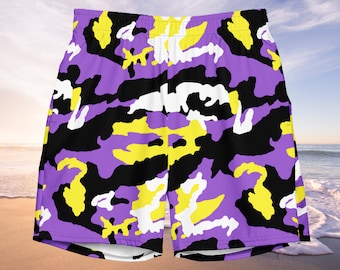 2xs - 6xl Camo Nonbinary Swim Trunks, Non Binary Pride Camouflage Swim Shorts, subtle Nonbinary Flag Colors, Enby Beachwear LGBTQIA Swimwear