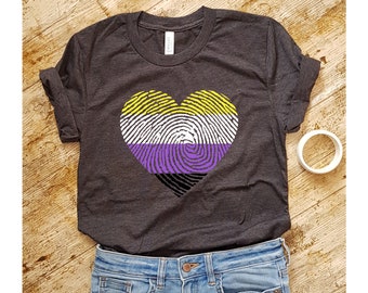 Non Binary Heart Shirt, Nonbinary Shirt, Nonbinary Flag, NB Shirt, Enby, Non Binary Pride, Agender, Genderqueer, LGBTQIA, LGBT Clothing,