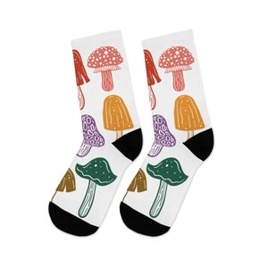 Colorful Mushroom Socks, Mushroom Illustration Socks, cute Fungi Socks, Mycology Gift, botanical woodland forest Mushroom Hunter Gift Idea