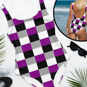 Asexual Swimsuit, Ace Pride Bathing Suit, cute Asexual Flag One Piece Swimsuit, subtle Asexual Pride Swimwear, discreet Ace Flag Beachwear