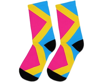 Pansexual Socks, one size, abstract geometric pattern Pan Flag Socks, Pansexual Pride Accessories, Pan Pride Socks, Pan Pride Flag Socks