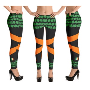 St Patrick&#39;s Day Leggings | Shamrock Leggings | Lucky Ireland Four Leaf Clover St Paddy&#39;s Day Run Irish Flag Tights 2021 Festival Fashion