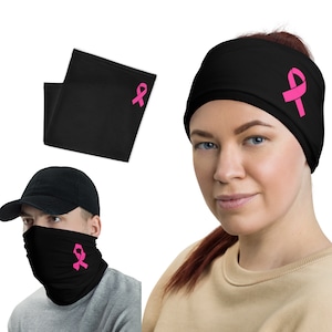 Breast Cancer Headband, Breast Cancer Awareness Neck Gaiter, Breast Cancer Hair Scarf, Pink Ribbon Head Scarf, Breast Cancer Tube Scarf