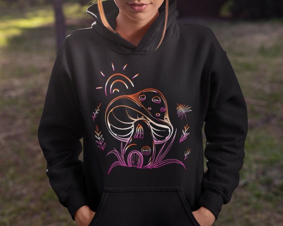 Lesbian Mushroom Hoodie, Lesbian Flag Mushroom Sweater, Lesbian Pride Flag Aesthetic Clothing, subtle Lesbian Hoodie, forest woodland theme