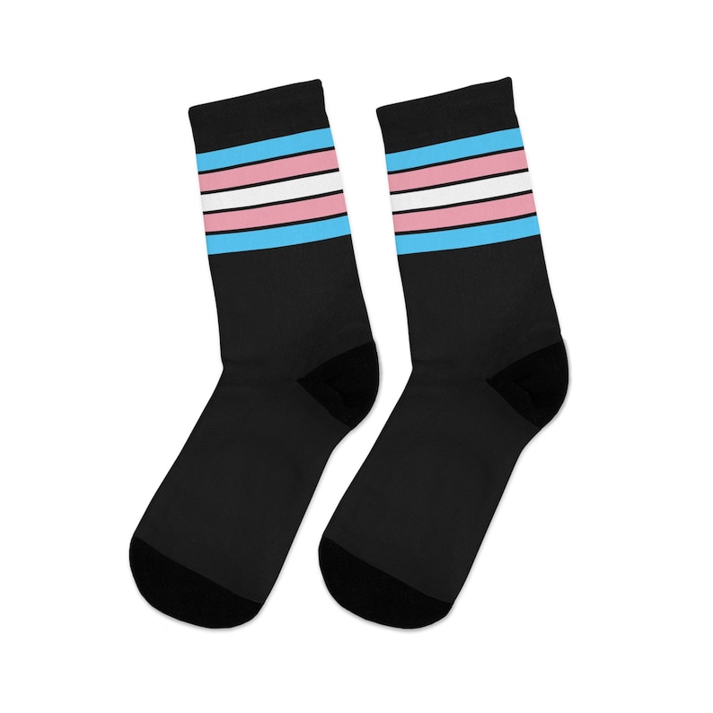 Transgender Socks, Striped Trans Pride Flag Socks, Transgender Gift, Unisex Printed Casual Crew Socks, One Size 