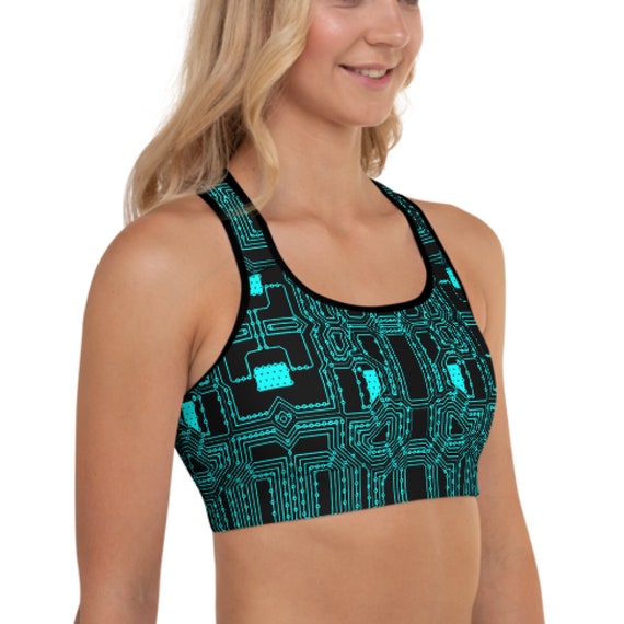 Circuit Board Sports Bra, Cyber Goth Training Bra, Futuristic Bra Top,  Robotic Cosplay Top, Cyberpunk Racerback Top Women, Sci Fi Yoga Bra, 