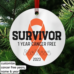 Custom Leukemia Cancer Survivor Ornament, Customized Orange Cancer Ribbon Christmas Ornament, Leukemia Cancer Free Anniversary Keepsake Gift
