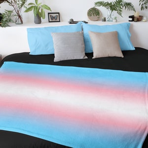 Ombré Transgender Blanket, Trans Pride Blanket, Trans Flag Aesthetic Room Decor, decorative Transgender Pride Throw Blanket, New Home Gift